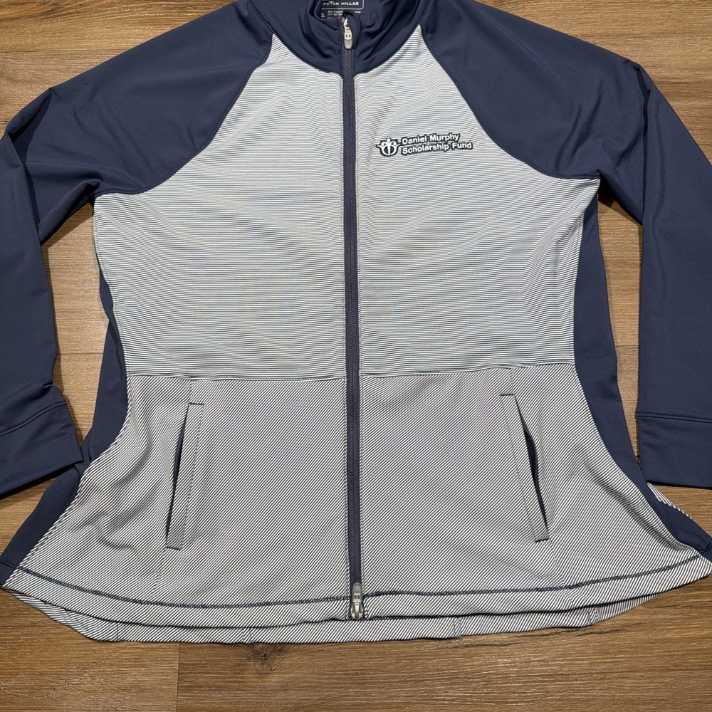 Peter Millar Golf Jacket Womens XL Navy Blue Striped Full Zip Daniel Murphy Logo - Picture 4 of 13